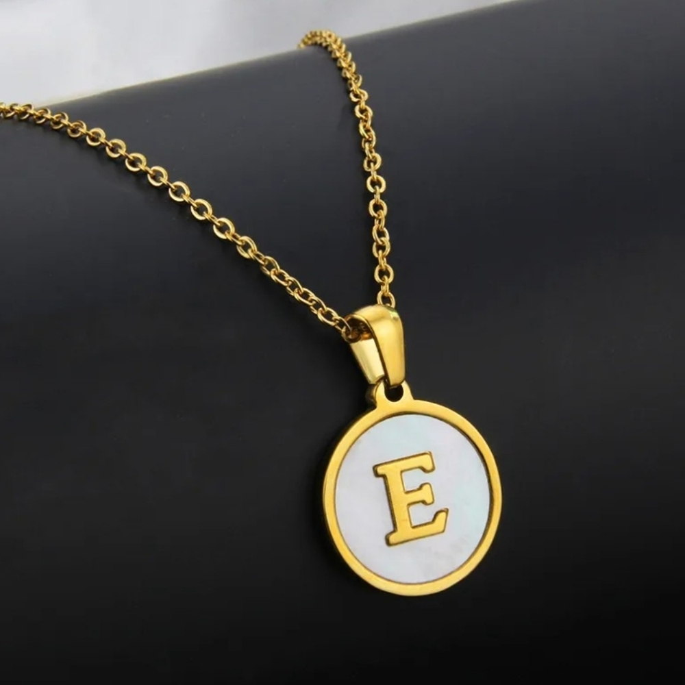 Initial Neckace - Inlay Shell and 18K Plated Gold Pendant Necklace Letter E